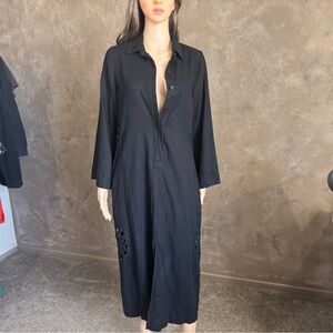NWOT Designer Linen Kaftan Mumu Black Button-Front Shirt Dress Coverup Oversized